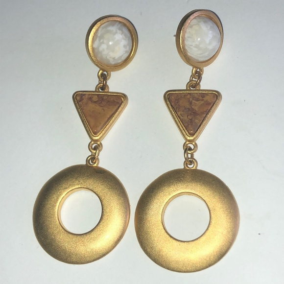 Vintage Satin Soft Matte Gold Tone Retro Classic Pierced Earrings - Picture 2 of 6